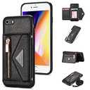 Compatible with iPhone 7/ 8/ SE 2020/ 2022 Wallet Case with Card Holder and Shoulder Strap Zipper Pocket Flip Wallet Cover for iPhone7 iPhone8 7s 8s i SE2020 SE2022 2/ 2nd/ 3/ 3rd Generation SE2 SE3 Black