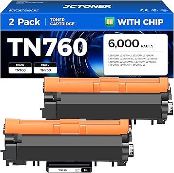 TN760 Two Pack  Toner Cartridge Compatible Replacement for Brother TN760 TN-760 TN730 TN-730 for MFC-L2690DW MFC-L2710DW MFC-L2750DW HL-L2370DW HL-L2395DW DCP-L2550DW HL-L2350DW Printer Toner Cartridges