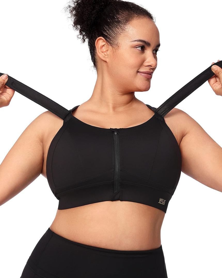 Zip Front Adjustable High Impact Sports Bras for Women Large Breasts Full Coverage Workout Running Removable Pads, XLarge