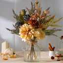 LESING Dahlia Flower Aritificial Flower with Vase Fake Silk Flowers in Glass Vase Faux Rose Flowers Arrangement for Home Office Table Centerpiece Decoration (Coffee)