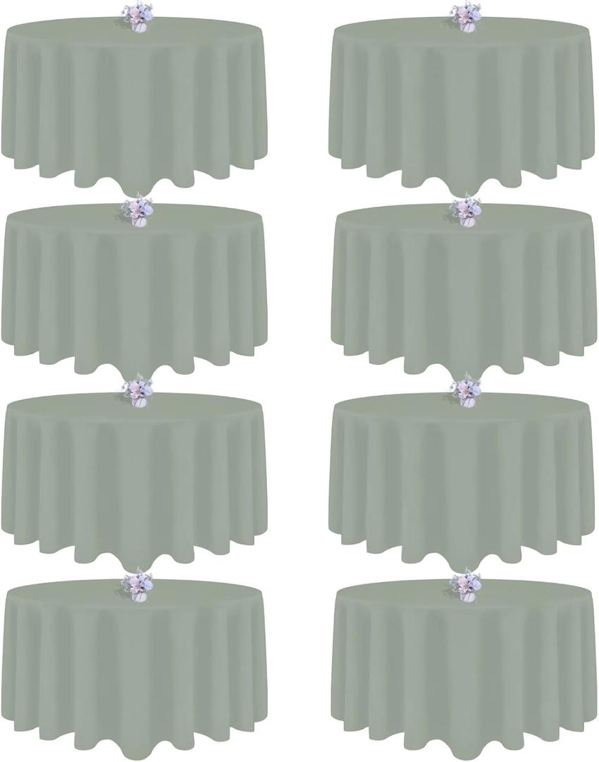 8 Pack Sage Green Round Tablecloth 90 Inch Round Table Cloth, Wrinkle Resistant and Washable Tablecloth Polyester Fabric Table Cloth Round Cover for Dining Wedding Banquet Party