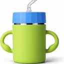 BUSOHA Kids Insulation Stainless Steel Tumbler - Kids Water Bottle with Handle Spill Proof Flexible Straw Sippy Cup Stainless Steel Training Cup for Picnic,Travel,12oz,Green