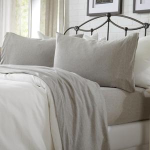 Cotton Jersey Knit Full Sheet Set - Ultra-Soft, Stretchy, Heathered Melange Light Grey Bed Sheets - Cozy, Soft T-Shirt Sheet & Pillowcase Set