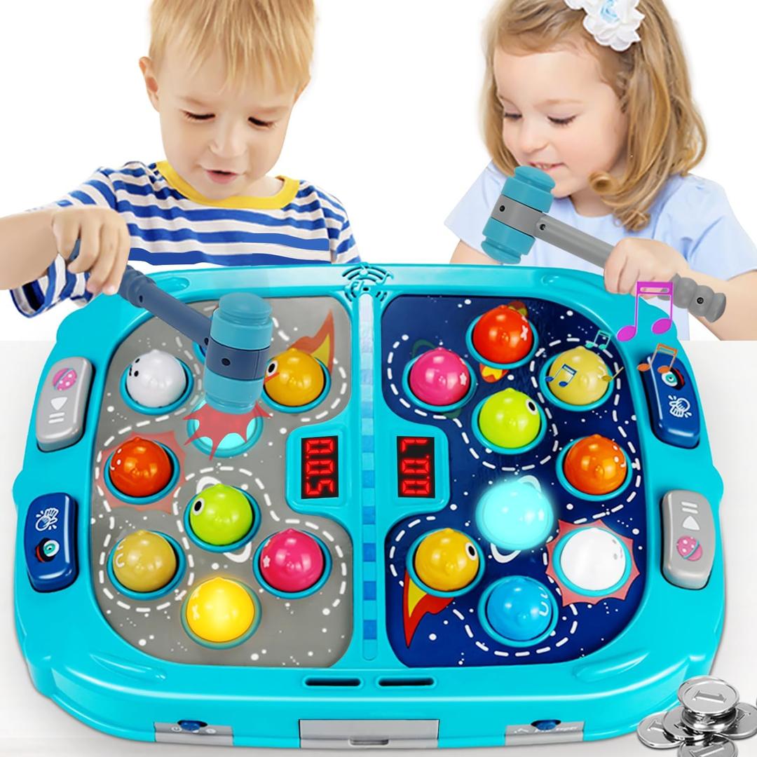 Whack Mole Game for Toddlers, Toys for 3-12 Year Old Boys and Girls, Whack Mole Toys for Kid,Gifts for 3 4 5 6+ Year Old Boys, Interactive Educational Toy with Sound and Light, PK Mode with 2 Hammers (Blue)