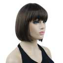Lydell 8" Straight Short Bob Hair Flat Bangs Cute Central Dot Skin Top Heat Resistant Synthetic Wig in Light Chestnut Brown