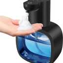 Automatic Foaming Soap Dispenser with 500ml/17oz Capacity, Touchless Soap Dispenser with 4 Level Adjustable, Rechargeable, Wall-Mounted, Waterproof for Kitchen, Bathroom, Hotel, Restaurant (Black)