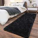 Soft Runner Rugs for Bedroom Hallways, 2x6 Black Fluffy Shag Throw Area Rug Non Slip for Bedside Dorm, Long Shaggy Furry Carpet for Nursery Living Room