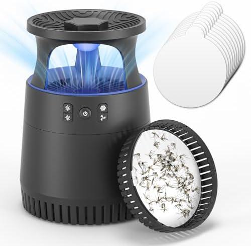 Fly Trap Indoor for House, Light Insect Trap with Detachable Base & 10 Sticky Glue Boards, Kills Fruit Flies, Mosquitoes, Gnats in Kitchen, Bedroom, Office