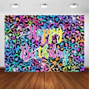 Avezano Neon Rainbow Leopard Birthday Backdrop for Girl's Sparkly Paint Splatter Cheetah Party Decorations Photography Background Rainbow Leopard Print Pattern Party Photoshoot Backdrops (7x5ft)