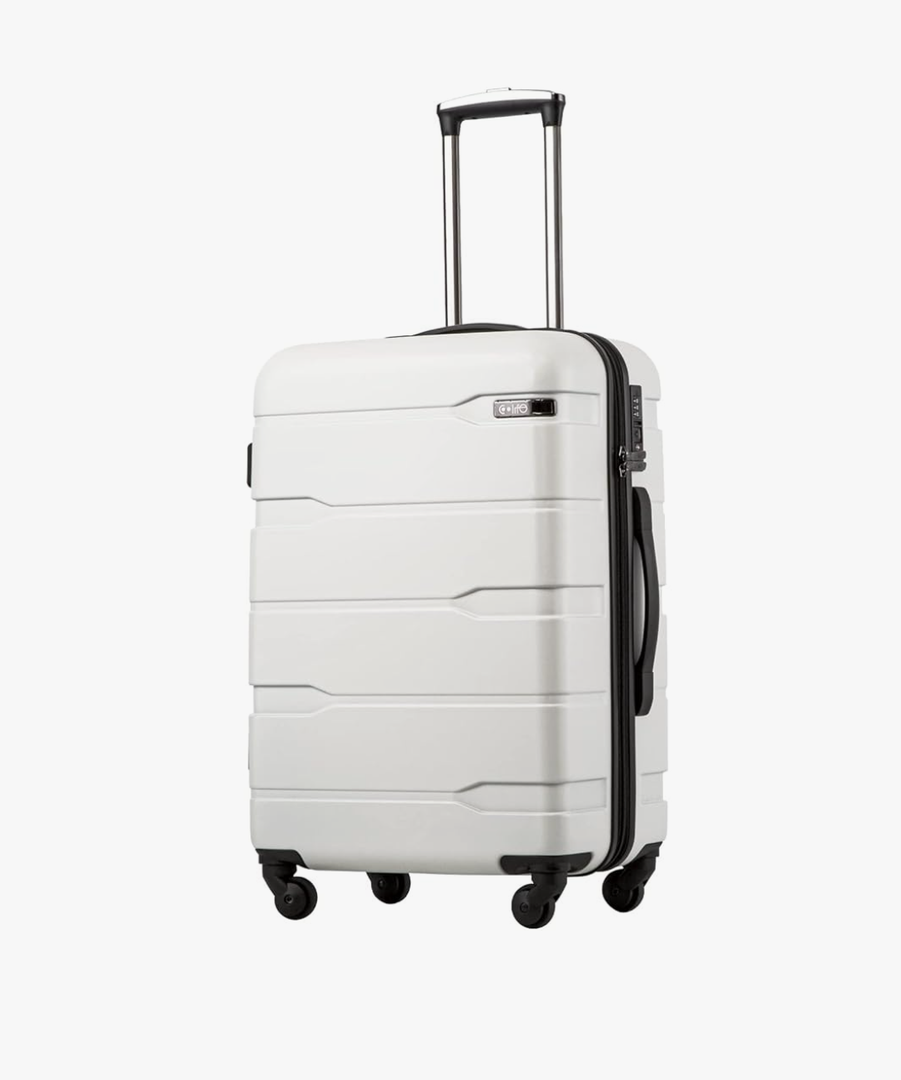 Coolife Luggage Expandable(only 28") Suitcase PC+ABS Spinner Built-In TSA lock 20in 24in 28in Carry on (white, S(20in_carry on))