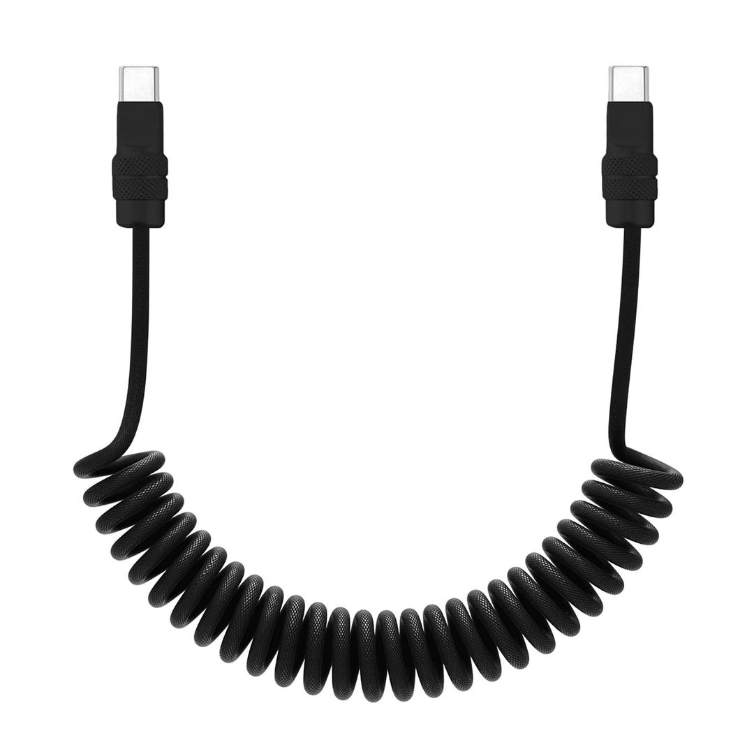 chubbycable USB C to C 240W Braided Coiled Charging Cable, All Black, 6FT
