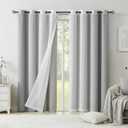 Grey Blackout Curtains with Ombre Sheers Overlay 84 Inch Long for Living Room Bedroom Decor, Mix and Match Double Layer 90% Blackout Window Drapes for Office, Nursery, Grommet Top, 52"W, 4 Panels