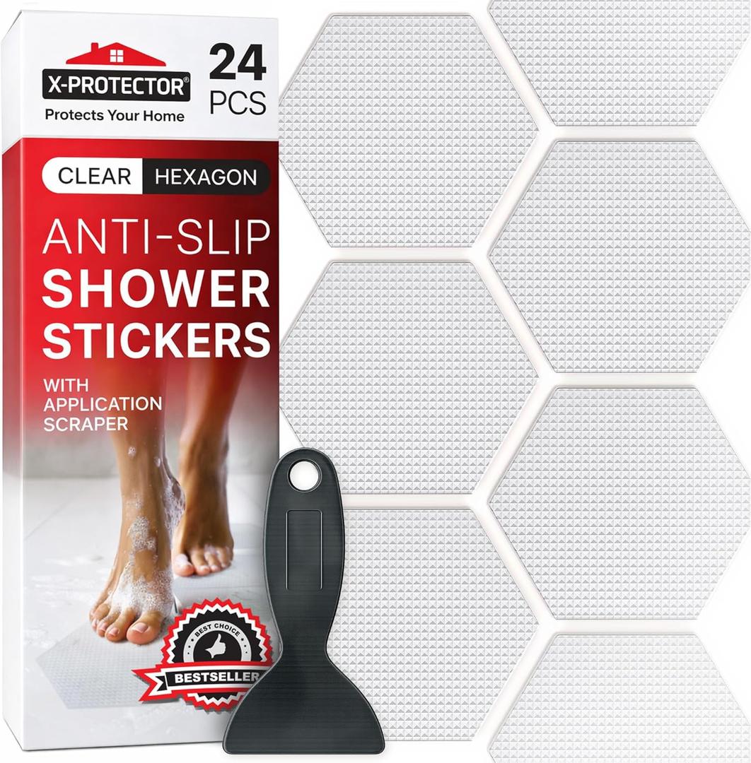 X-Protector Bathtub Non Slip Stickers - 24 PCS Pack 3.15" - Clear Anti Slip Shower Stickers - Premium Shower Adhesive Strips - Self Adhesive Bathtub Non Slip Decals - Prevent Unexpected Slipping!