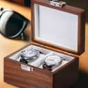 Watch Box, Watch Travel Case for Men, Wood Watch Organizer for Woman, Portable Protection 2-Slot Watch Display Storage Case, Rich Walnut