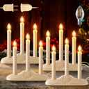 Meonum 4 Sets 3 Light Electric Window Candles Plug in Christmas Candle Light with C7 Bulbs, Ivory Christmas Candelabra with Switch, Charge Connector, Spare Bulb for Holiday Party Window Decor (LED)