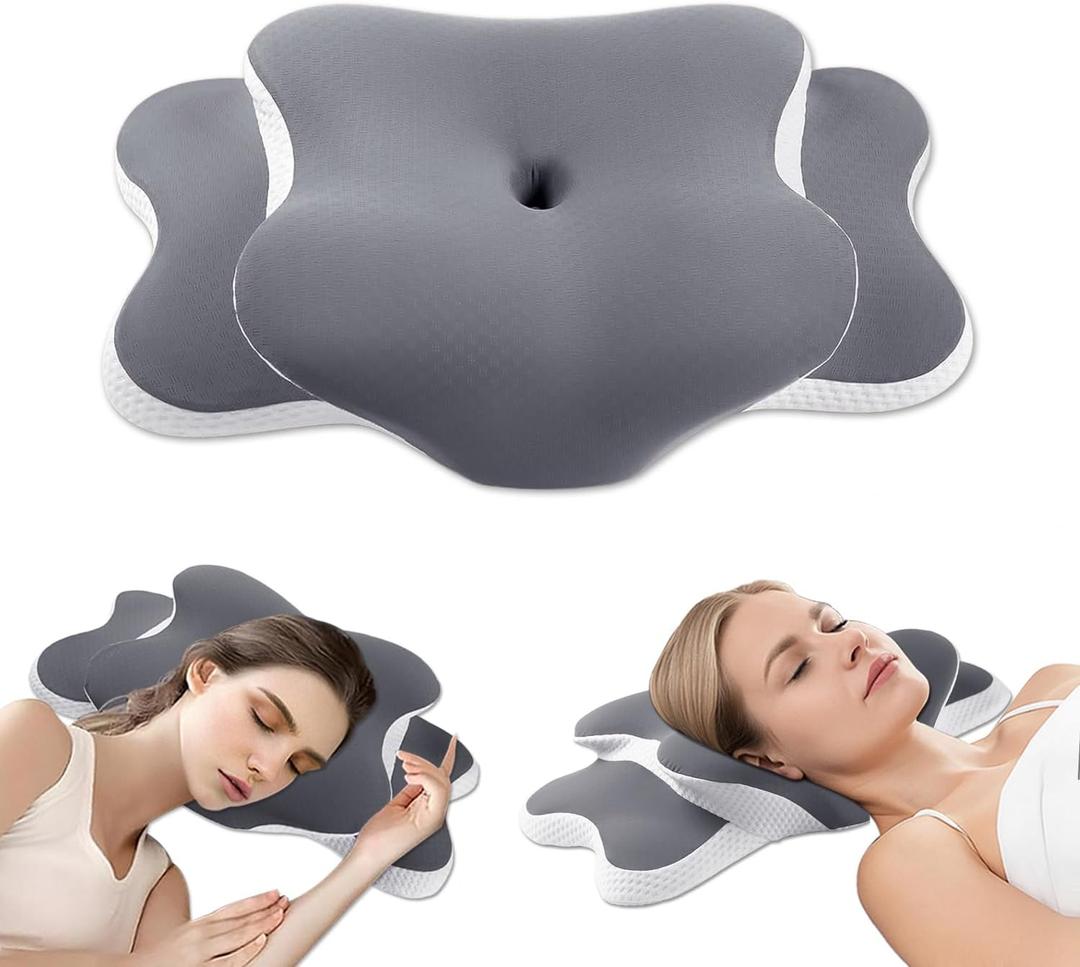 Ergo Pillow for Sleep Apnea, Neck Pain, and Snoring Relief | Cervical Neck Pillow for Side Sleepers | Orthopedic Memory Foam with Ergonomic Support (Gray)
