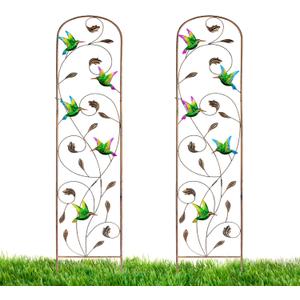 LEWIS&WAYNE 2 Pack Metal Garden Trellis with Colorful Hummingbird 60 Inch High Outdoor Decoration Arched Fence Trellis for Climbing Plants for Patio, Lawn, Yard, Backyard, Wall Brackets