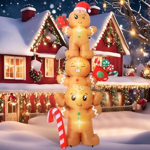Bencailor 6.56ft Christmas Gingerbread Man Inflatable Outdoor Decorations Gingerbread Signs Blow up Gifts Candy Canes Santa's Hat Built-in LED Lights for Winter Yard Garden Lawn Decor Party Favor (Brown)
