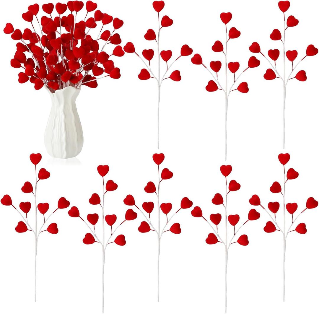 8 Pcs Valentines Heart Picks 15.8 Inch Red Heart Velvet Picks Valentine's Day Stems Decor for Valentine Tree Wedding Wreath Vase fillers Centerpiece Home Decoration