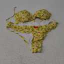 Women's Lemon Peach Pattern Plaid Print Bikini Sets Halter Top Low-Rise Panties Ruffles Trim Bathing Suits (Large)