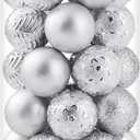 34ct Silver Mini Christmas Ball Ornaments Shatterproof Plastic Christmas Tree Decorations for Xmas Party Home Office Holiday Decor -Small Size (1.57"/ 40mm)