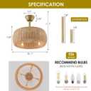 18.1" Rattan Caged Ceiling Fan with Lights 4-Light Beige Fandelier with Light Boho Bamboo Chandelier Fan with Light Reversible Motor, Remote Wicker Pendant Light with Fan for Bedroom Living Room, 18.2 IN