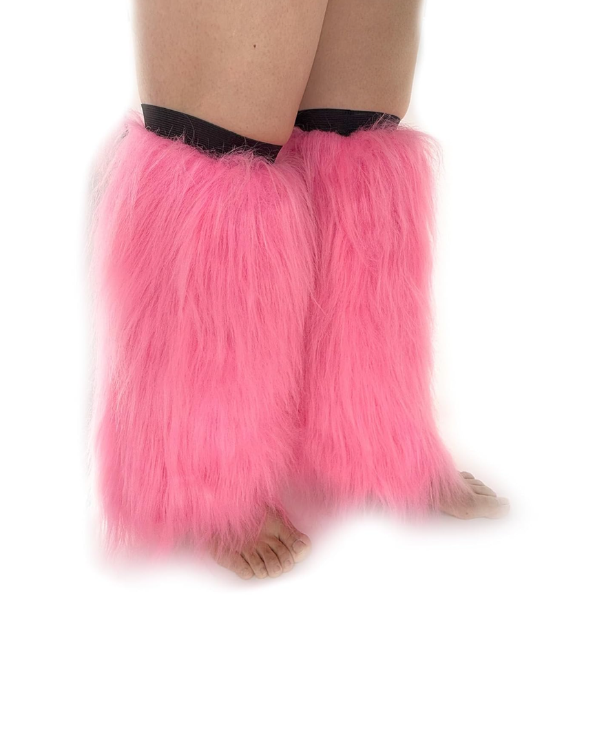 FHQHTH Fuzzy Faux Fur Leg Warmers Fur Heels Long Boots Cuff Cover has Elasticity One Pair Dionysia Boot cover Carnival 18"