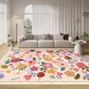 Washable Boho Area Rug 8'10' Light Pink White Large Living Room Rug Floral Non-Slip Soft Oriental Vintage Color Bedroom Carpet Dining Room Nursery Home Office Indoor Decor