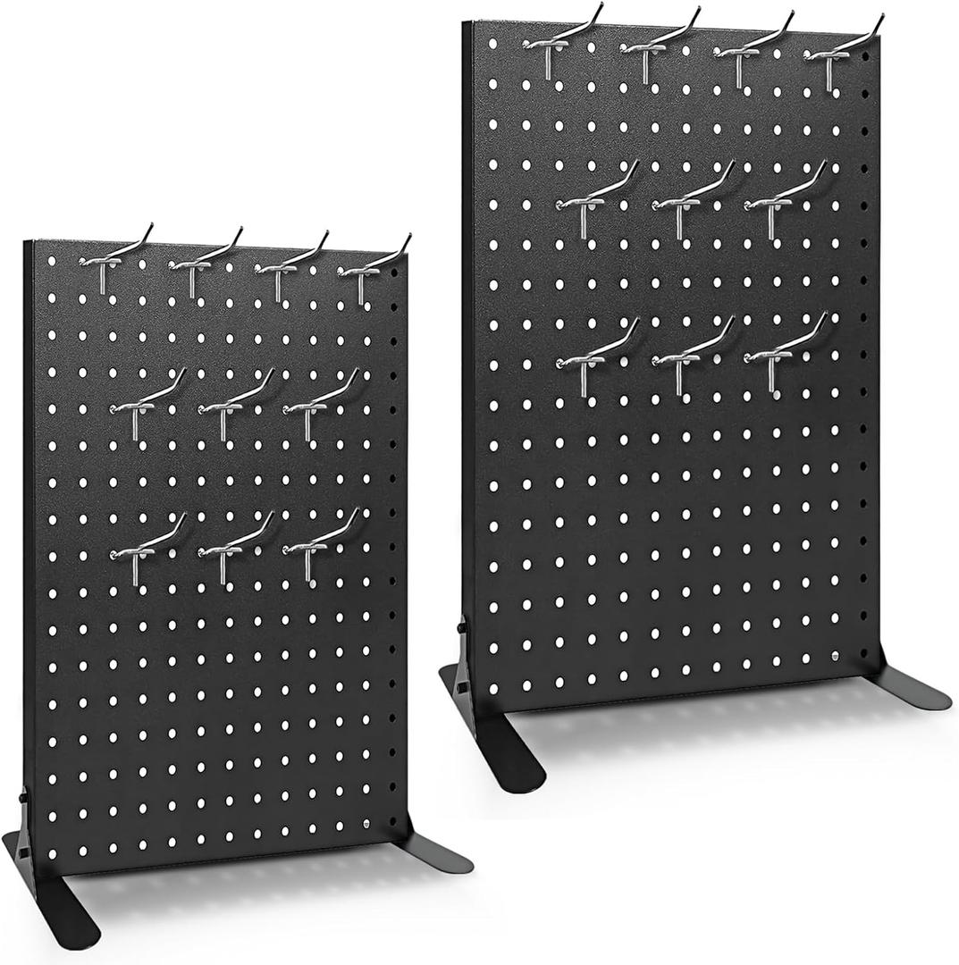 2PCS Pegboard Display Stand With 20 Hooks for Craft Shows, Metal Jewelry and Key Ring Retail Display Racks for Selling Accessories, Retail Stores, Vendors & Events, 17 X 13 Inch (2 PCS, Black)