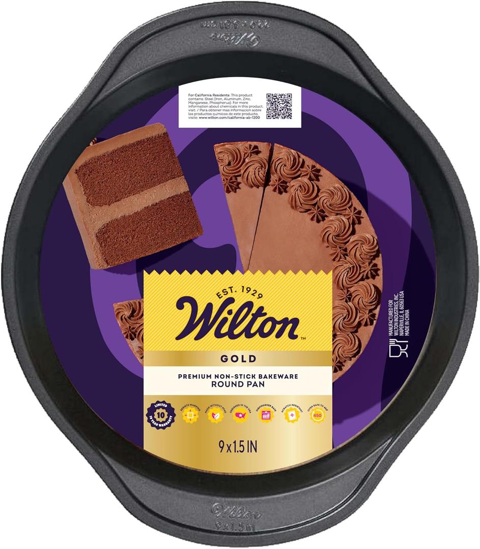 Wilton Gold Premium Non-Stick Warp-Resistant Bakeware, Made without PFAs, Round Cake Pan, 9 x 1.5 in, Packaging May Vary