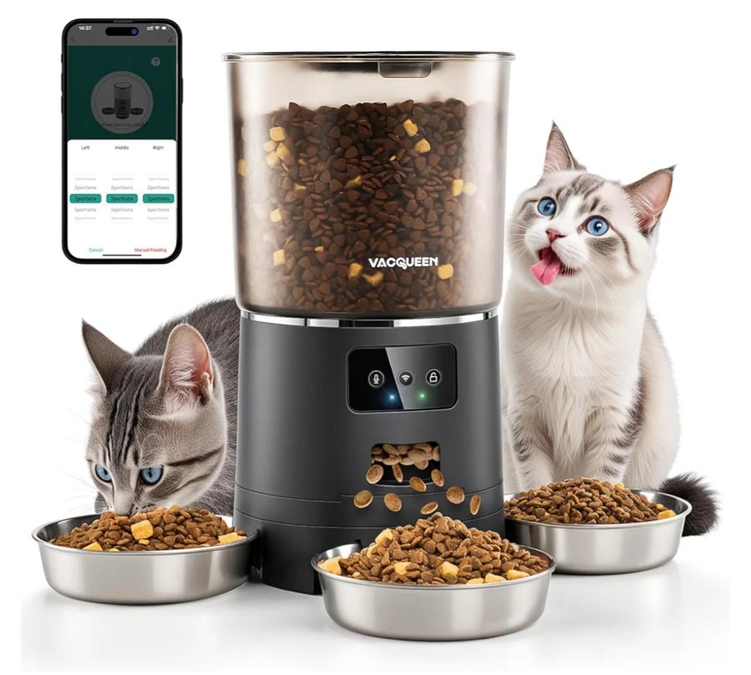 Automatic Cat Feeder for 3 Cats, 6L/25 Cups Smart WiFi Pet Feeder, Strong Anti-Jam System, Dual-Effect Desiccant Cat Food Dispenser, with 10S Voice Recorder for Cats and Small Dog(Black)