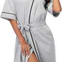 COLORFULLEAF Women's 100% Cotton Short Robes Knit Bathrobe Lightweight Kimono Robes Soft Sleepwear for Ladies, Medium