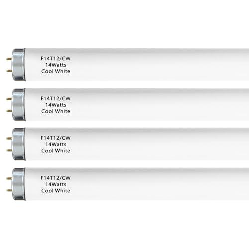 14 Watts F14T12/CW Fluorescent Light Bulb, T12 Liner Fluorescent Tube, 15 Inches Overall Length, T12 14W Cool White Light Color, G13 Bi-Pin Cap, 4 Pack