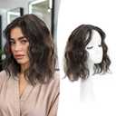 UDU Short Wavy Hair Topper for Women, 11Inch Lightweight & Breathable Synthetic Wiglet for Volume and Gray Hair Coverage, Heat Resistant Natural Hairpiece for Summer Look (Dark Brown with Highlights)