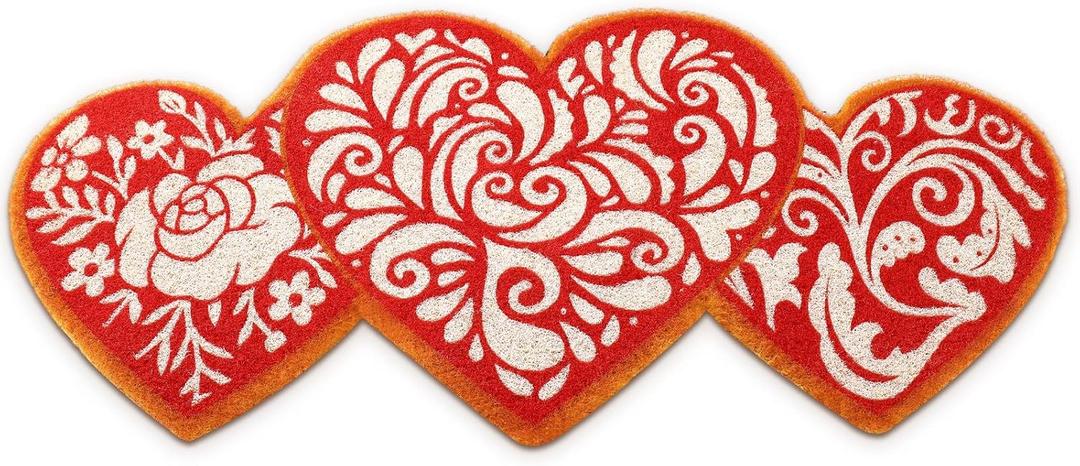 Dunzy Valentines Door Mat Valentine Hearts Shaped Coir Mat Love Doormat Wedding Anniversary Couple Gift Non-Slip and Washable Seasonal Holiday Indoor Outdoor, 17 x 29 Inches