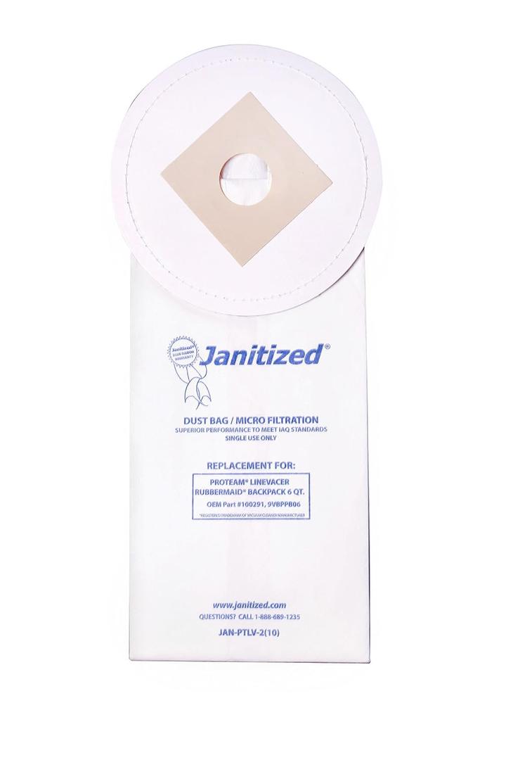 Janitized JAN-PTLV-2(10) Paper Premium Replacement Commercial Vacuum Bag for ProTeam LineVacer & Rubbermaid 9VBP06 Backpack 6Qt Vacuum Cleaners (10-10 Packs)