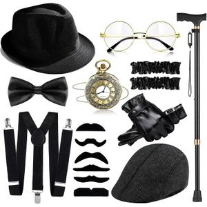 Gevidoxl 1920s Mens Costume Roaring 20s Outfits for Men Harlem Nights Gangster Great Gatsby Accessories for Men