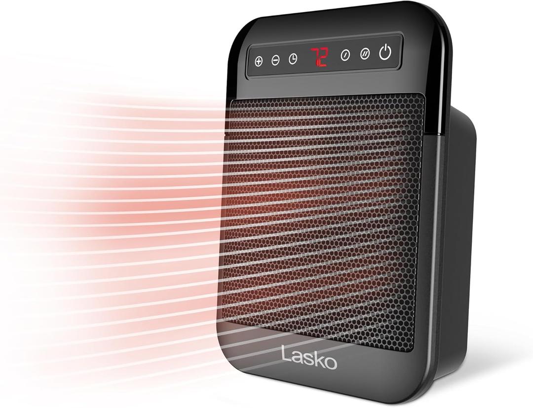 Lasko MyHeat Max Portable Ceramic Space Heater, Tip Over Switch, Overheat Protection, 2 Heat Settings, Adjustable Thermostat, Timer, for Indoor Use, Home, Office, 9 Inches, 1500W, Black, CD09101