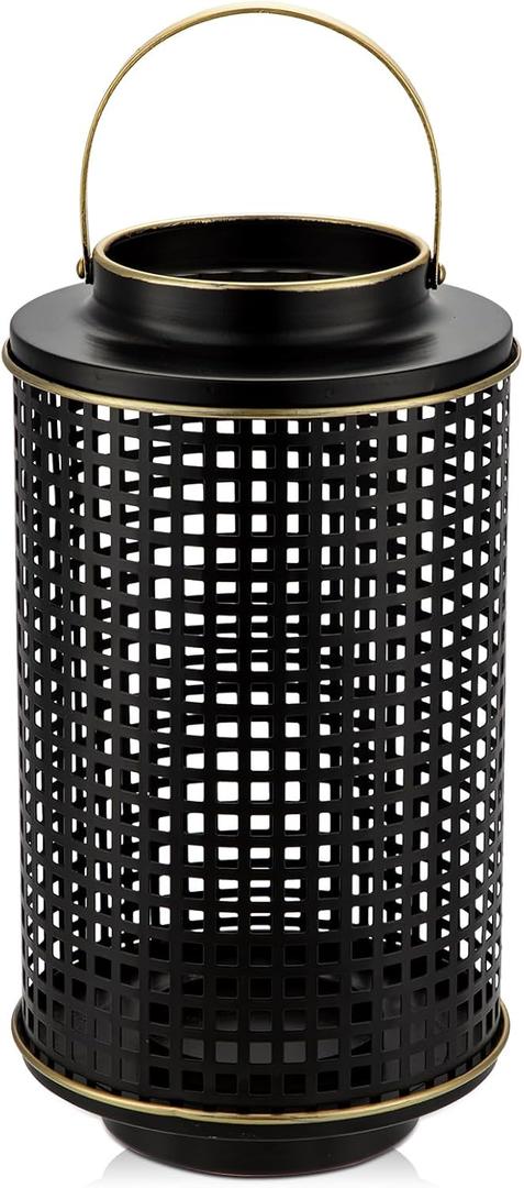 Flower Vase Rustic Metal Vase, 15.4" Tall Black Lantern Vase for Farmhouse Home Dcor Artificial Flowers and Centerpieces (12.2")