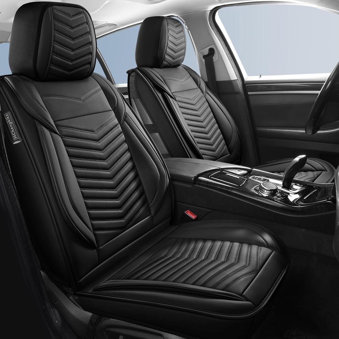 Car Seat Covers,Breathable and Waterproof Faux Leather Automotive Seat Covers for Cars SUV Truck Sedan,Universal Anti-Slip Driver Seat Cover with Backrest (Style1,2 PCS Front Seat,Black) (Style1 Black)