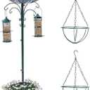 30 Inch Bird Feeding Station, Birds Feeder Pole Hanging Kit, Bird Bath and Feeders Combo for Outdoor, Flower Planter Pedestal Base for Garden 