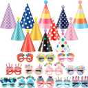 24 Pcs Birthday Party Hats Party Cone Hat with Pom Poms Birthday Glasses Photo Booth Props for Kids Adults (Dot Style)