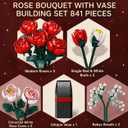 Flower Bouquet Building Set with Vase, 841Pcs DIY Roses Block Kit for Kids Adults, Creative Home Office Decoration, Valentines Day Birthday