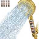 SR SUN RISE Filtered Shower Head with Handheld High Pressure 9 Spray Mode Showerhead Detachable Shower Head Water Softener Filters Beads for Hard Water Remove Chlorine 4 Filters Brushed Gold