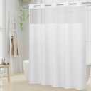 No Hook Boho White Shower Curtain and Liner Set, Modern Fabric Shower Curtain with Snap in Liner, Tufted Style with See Through Top Window Shower Curtains for Luxury Bathroom Decor, 72x74