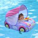 Swimbobo Toddler Pool Float Inflatable Car Baby Swim Float with Adjustable Sun Canopy and Safety Seat Pool Toys for Kids 3+ Years Old (Purple Pink Car)