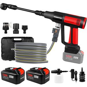 Cordless Pressure Washer with Faucet & Garden Hose Connector, 2 X 5.0AH Batteries, 2000PSI MAX Portable Pressure Washer with Brushless Motor, 4 Speed Adjustment LCD Touch Screen, 6-in-1 Nozzle (Red/Black)