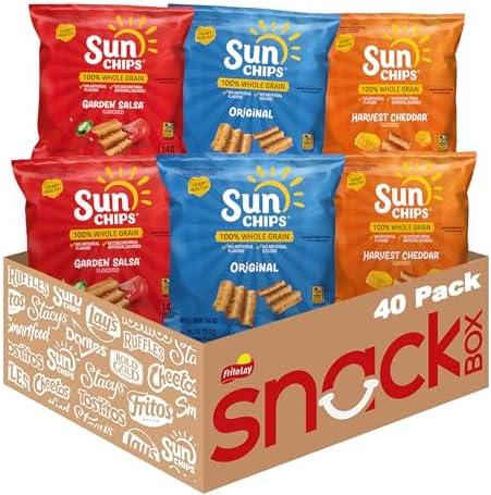 SunChips 100% Whole Grain Chips, Variety Pack, 1 oz Bags, Pack of 40, No Artificial Flavors, No Colors from Artificial Sources, Best By: 26/08/2025