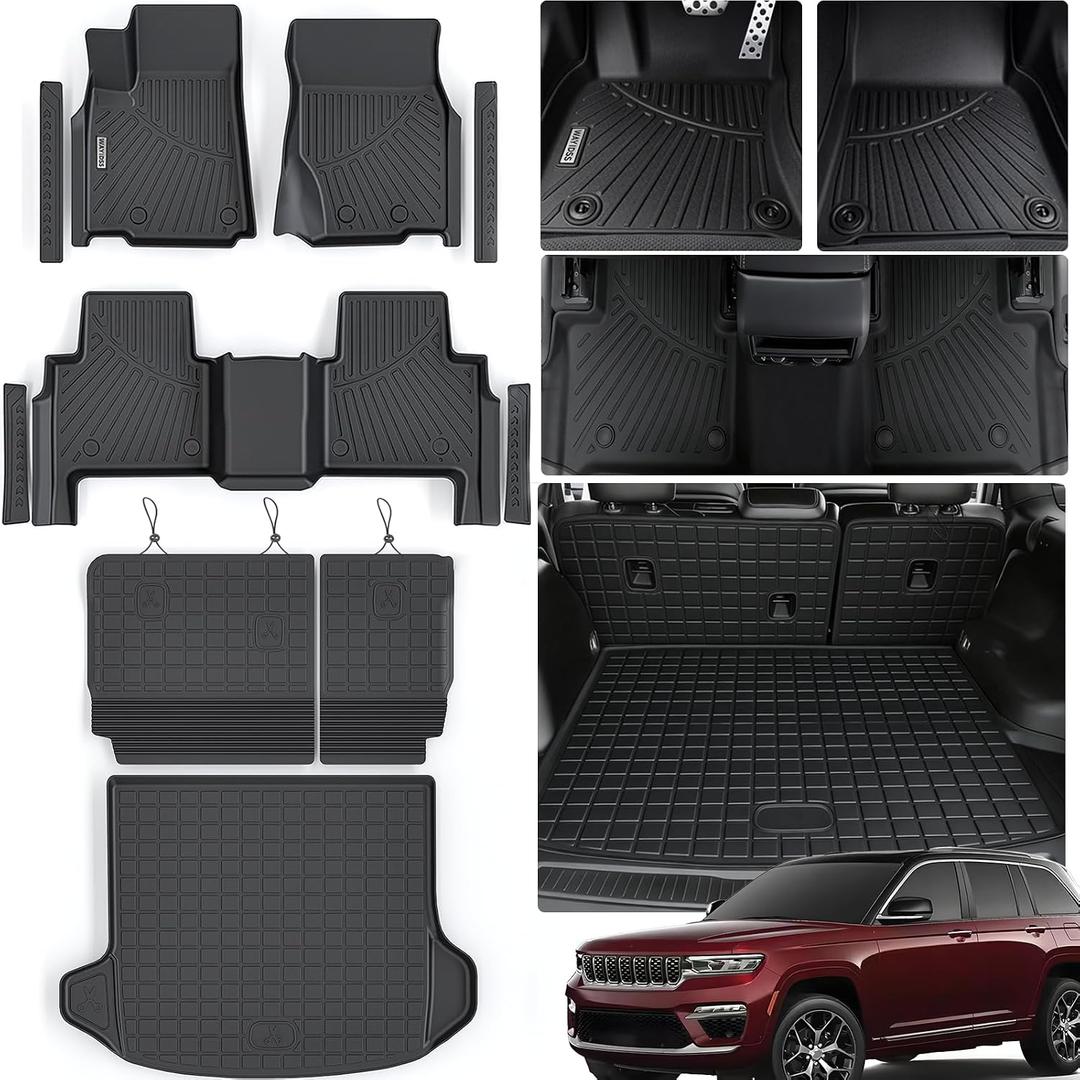 All Weather Floor Mats Set for Jeep Grand Cherokee WL 2022 2023 2024 2025 2026 5-Seats (Include 4xe / Not for L)TPE Rubber Liners Grand Cherokee Odorless Anti-Slip Waterproof Car Floor Liners