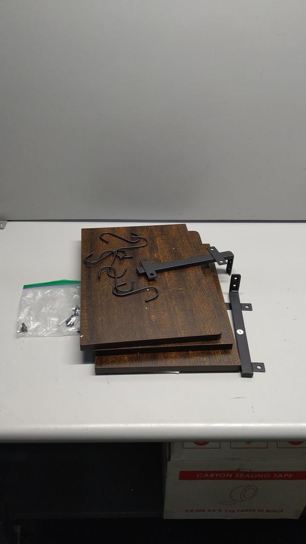 Wooden Shelves With Black Hooks, Brown, Size 15" X 10"